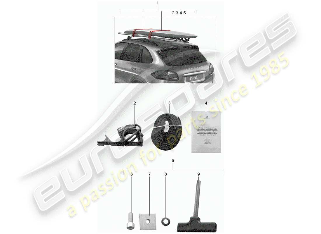 porsche 2007 (tequipment cayenne) surf board carrier ersatzteildiagramm