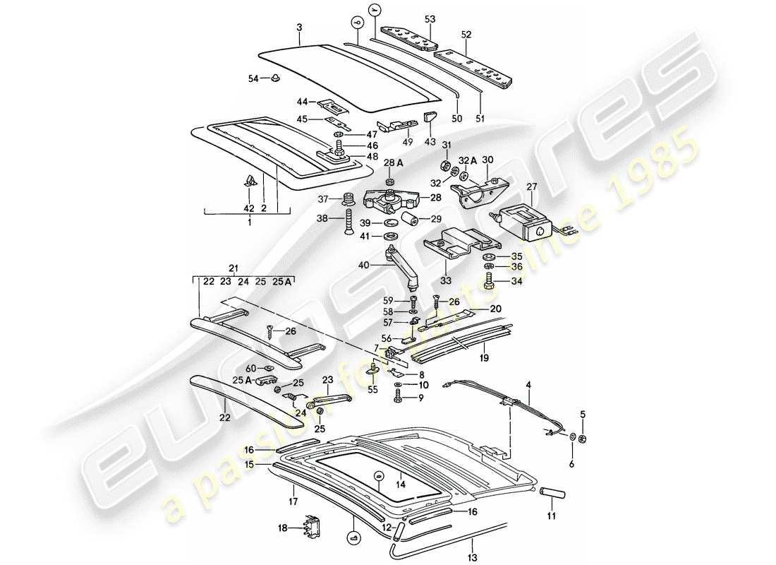 porsche 1986 (911) schiebedach teilediagramm