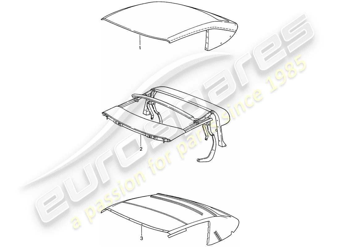 porsche 1994 (993) cabrio-verdeck - verdeckrahmen - dachhimmel ersatzteildiagramm