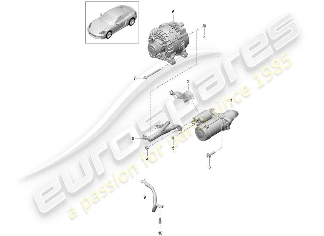 porsche 2020 (718 cayman) starter-ersatzteildiagramm