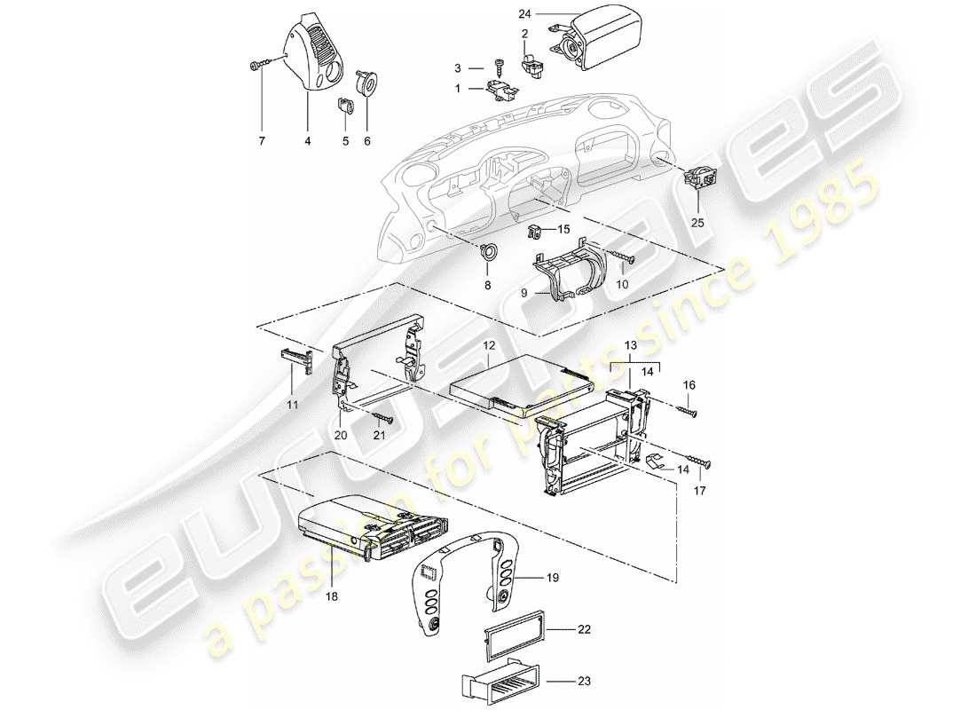 porsche 2003 (996) zubehör - armaturentafelverkleidung ersatzteildiagramm