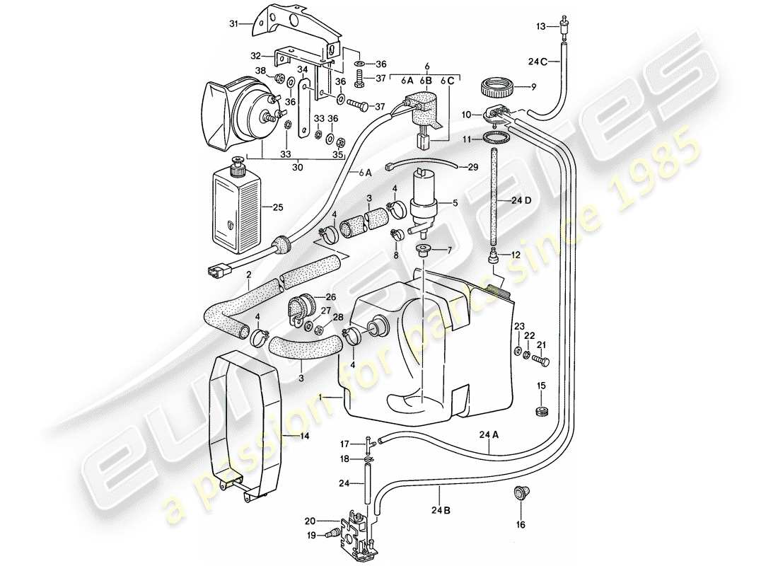 porsche 1987 (911) sondermodell - flatnose-design - scheibe - hupe ersatzteildiagramm