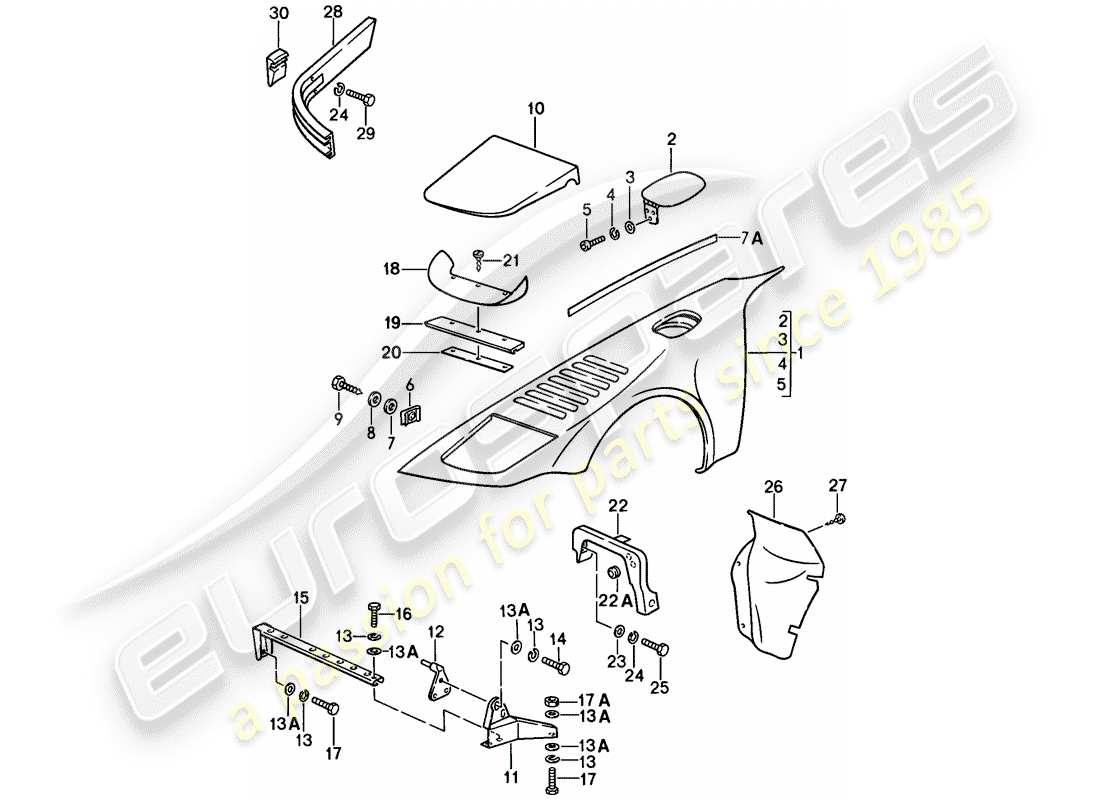 porsche 1987 (911) sondermodell - flatnose design - aussenverkleidung - kotflügel ersatzteildiagramm