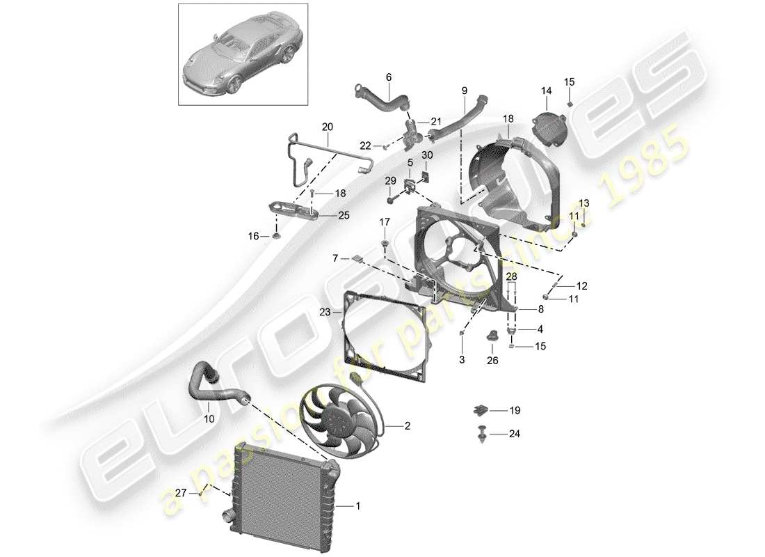porsche 991 turbo (2015) wasserkühlung teilediagramm