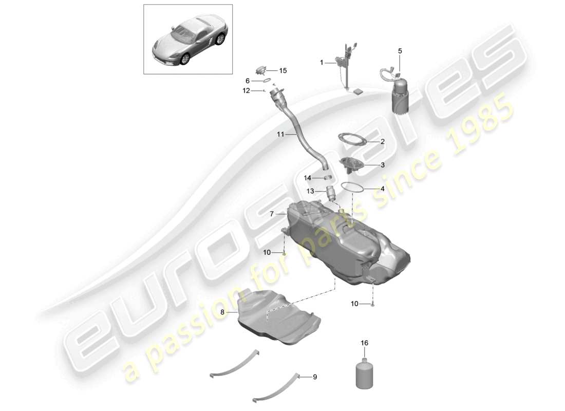 porsche 2020 (718 boxster) kraftstofftank kraftstoffpumpe teilediagramm