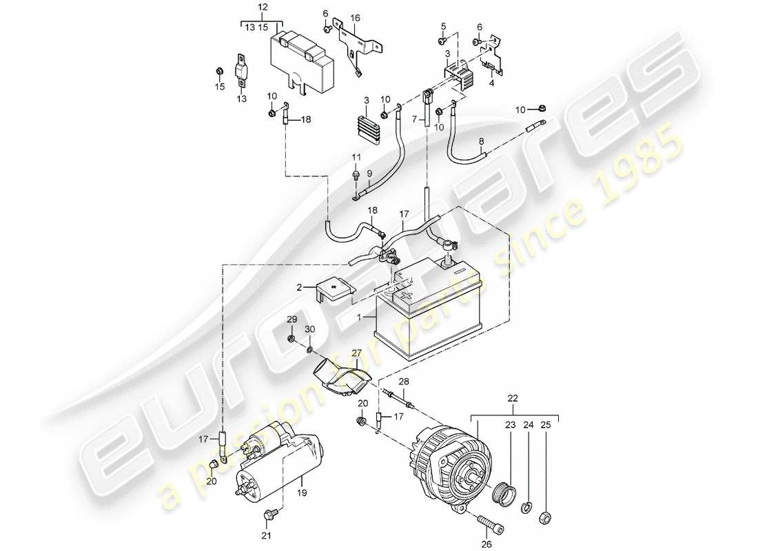 porsche 2006 (carrera gt) batterie - masseverteiler - anschlusskasten - anlasser - lichtmaschine teilediagramm