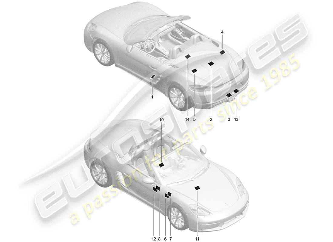 porsche 2017 (718 boxster) zeichen/hinweise teilediagramm