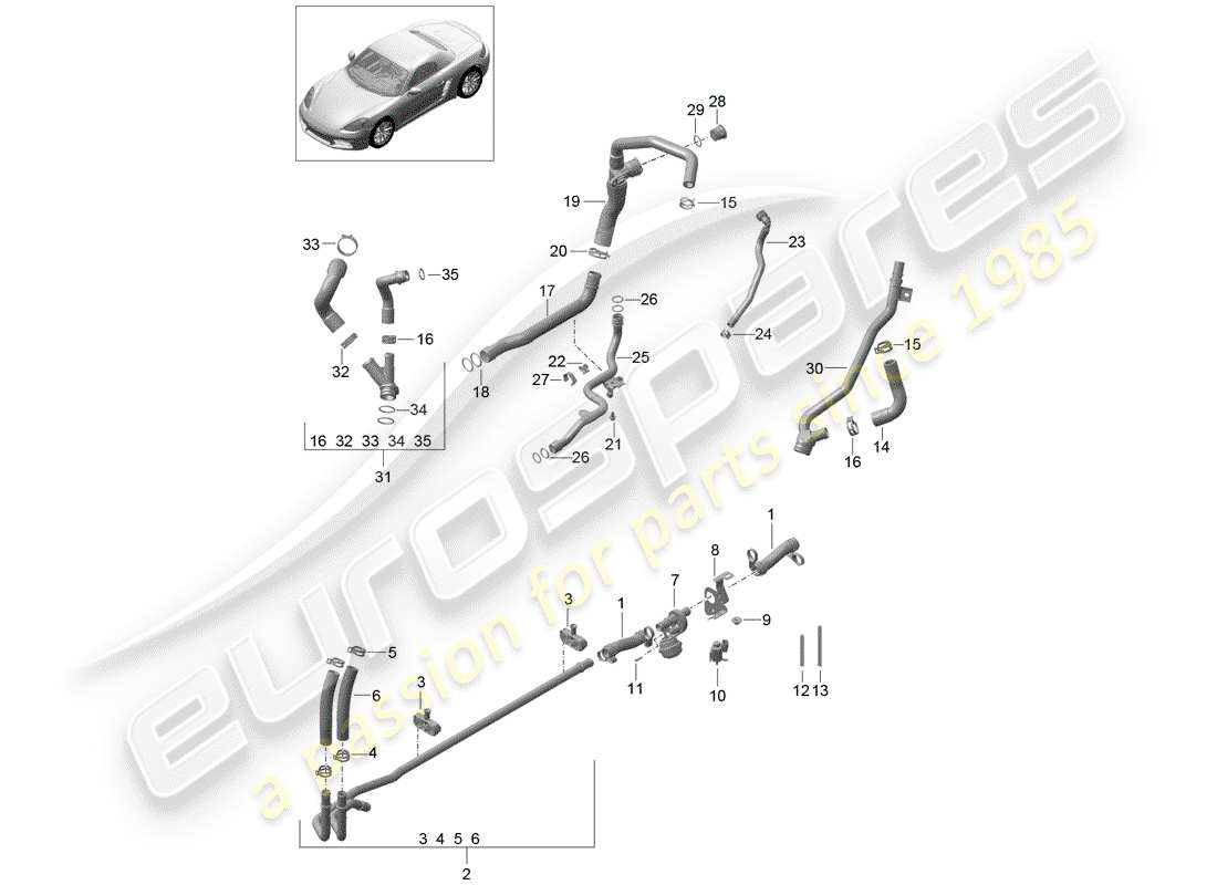 porsche 2017 (718 boxster) wasserkühlung teilediagramm