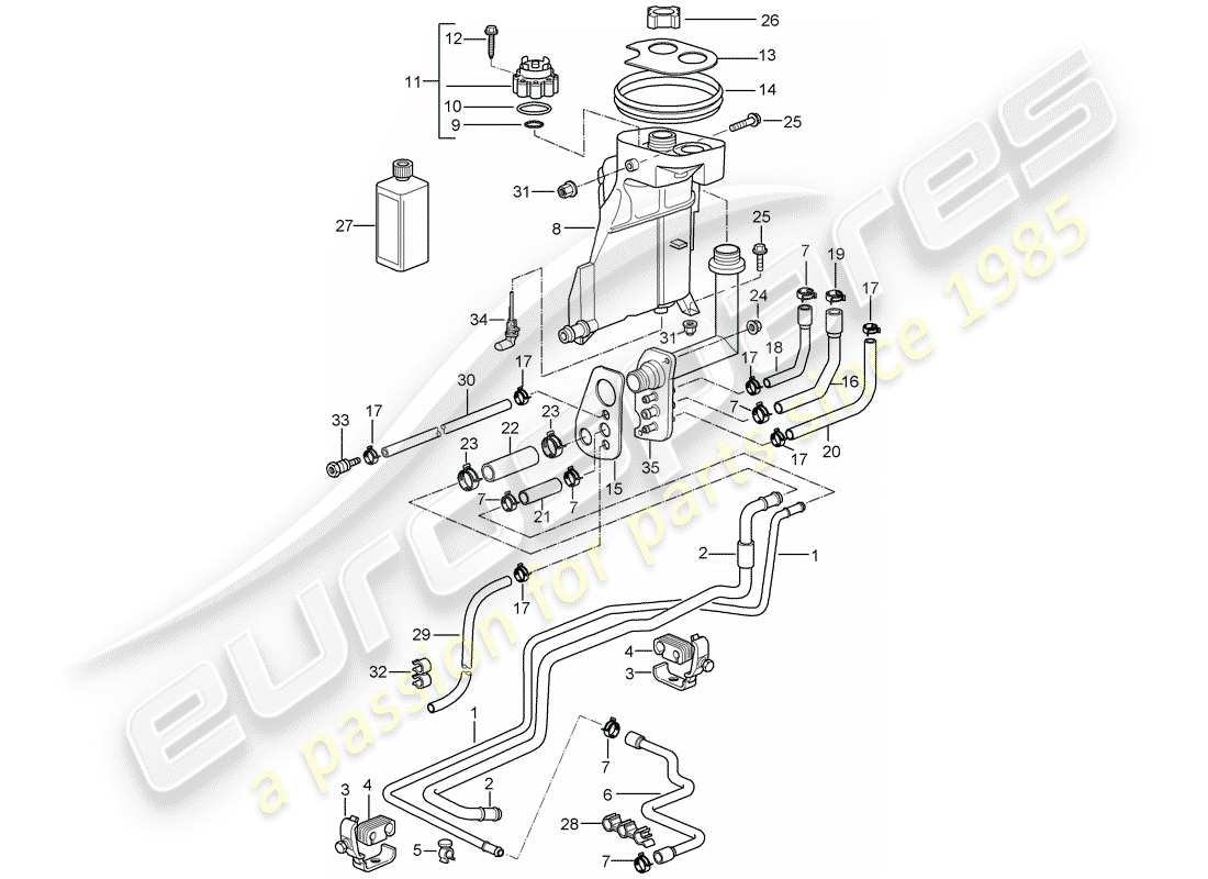 porsche 2001 (986 boxster) wasserkühlung teilediagramm