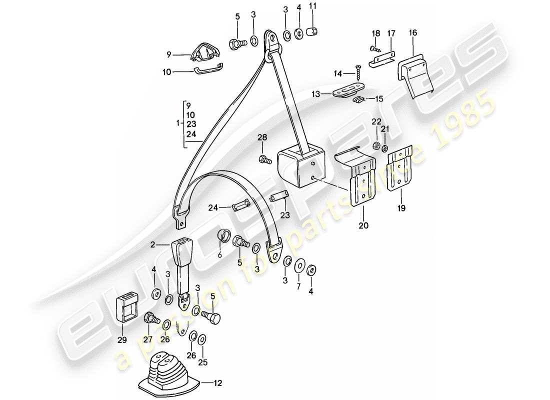porsche 1986 (911) sicherheitsgurt teilediagramm