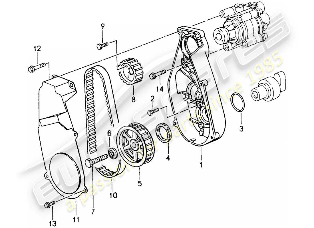 porsche 1996 (993) antriebsmechanismus - servolenkpumpe ersatzteildiagramm