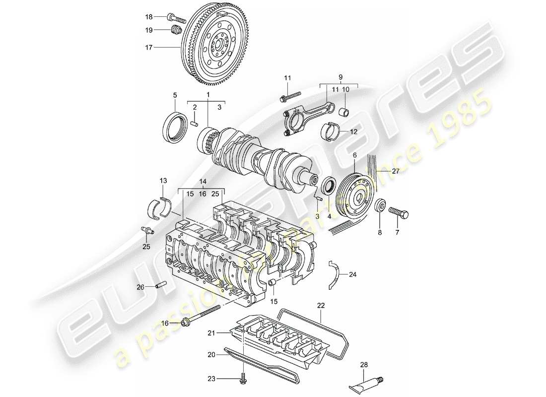 porsche 2001 (996) kurbelwelle teilediagramm