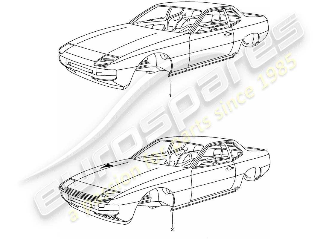 porsche 1977 (924) karosserie - mit: - abdeckung - fender - türen teilediagramm
