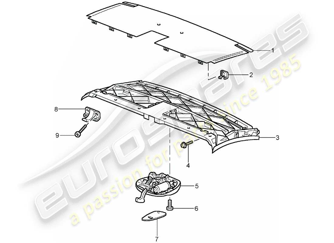 porsche 2002 (996 turbo / gt2) oberrahmen - dachrahmen - verschluss ersatzteildiagramm