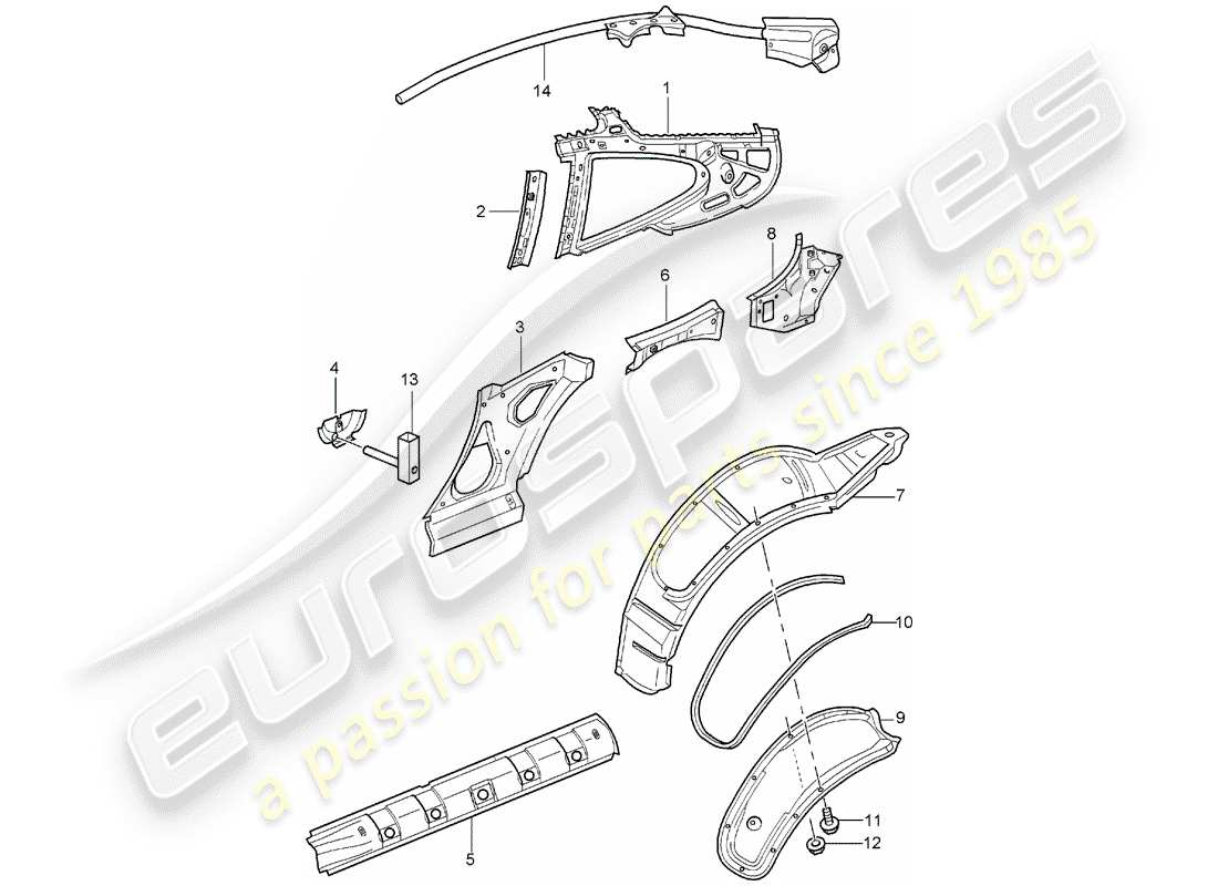 porsche 2002 (996 turbo / gt2) seitenwand teilediagramm