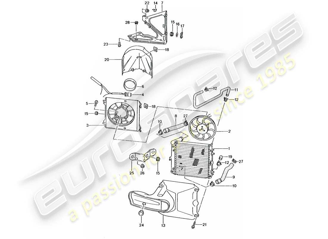 porsche 2000 (986 boxster) wasserkühlung teilediagramm