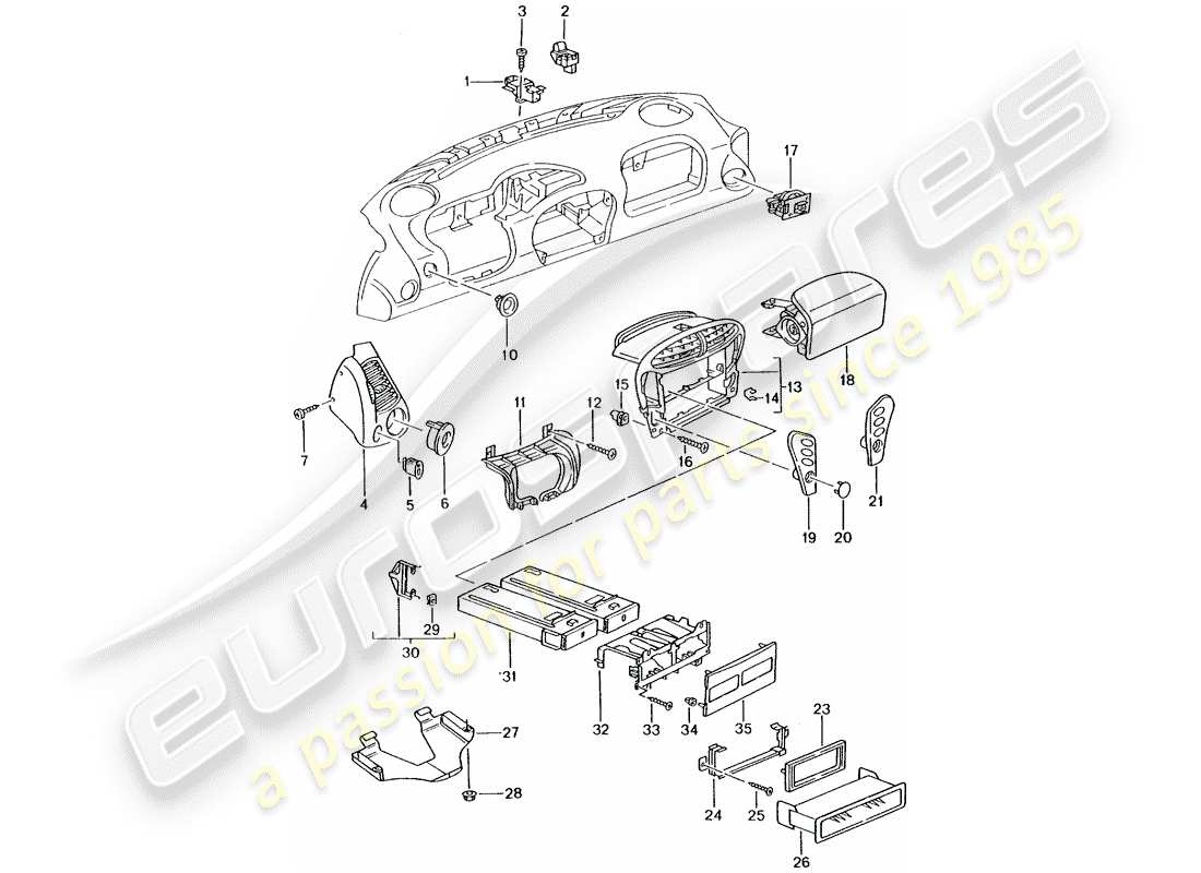 porsche 2002 (996 turbo / gt2) zubehör - armaturentafelverkleidung ersatzteildiagramm