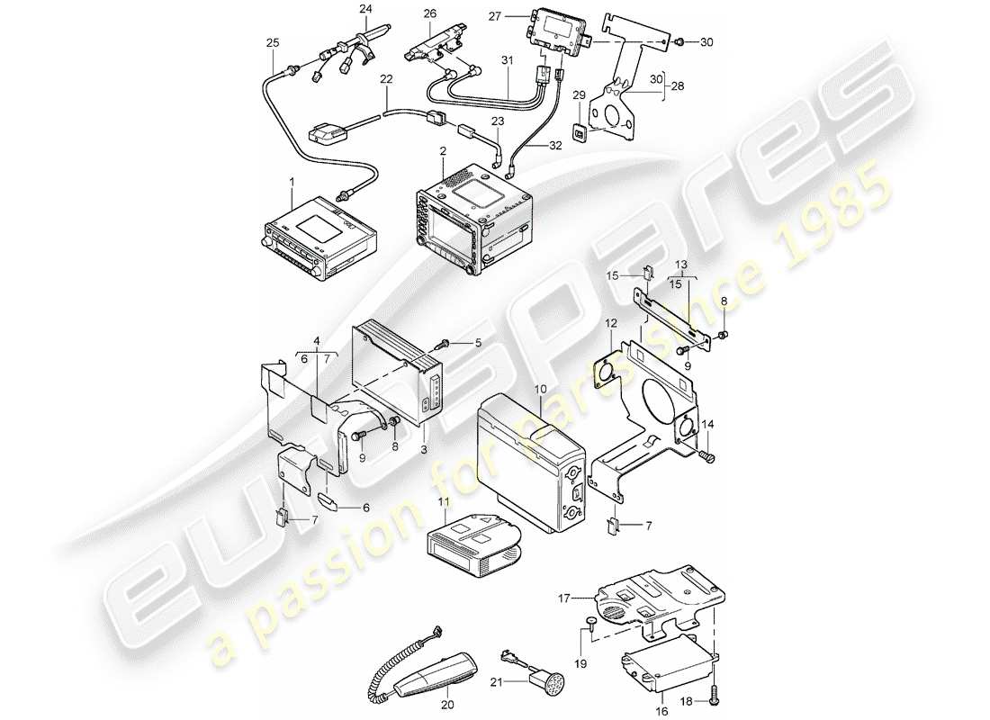 porsche 1997 (986 boxster) radioeinheit - verstärker - navigationssystem - telefon - d - mj 2003>> ersatzteildiagramm