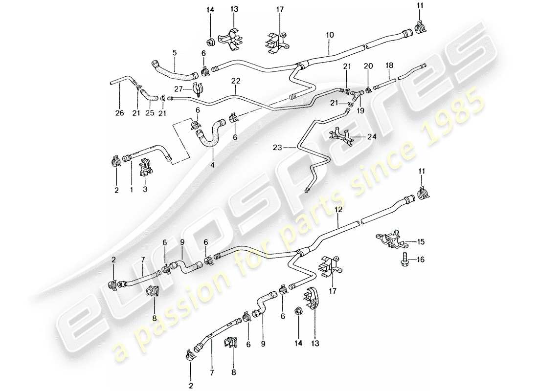 porsche 2001 (986 boxster) wasserkühlung teilediagramm