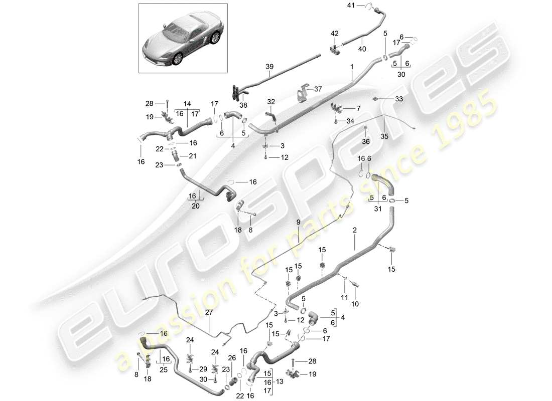 porsche 2020 (718 boxster) wasserkühlung teilediagramm
