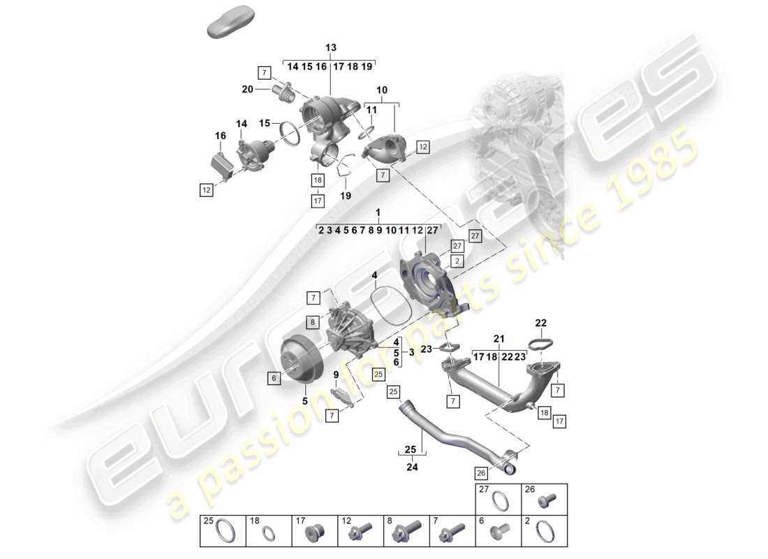 porsche 2020 (718 boxster) kühlmittelpumpe teilediagramm