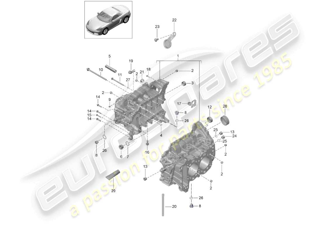 porsche 2020 (718 boxster) kurbelgehäusegehäuse teilediagramm