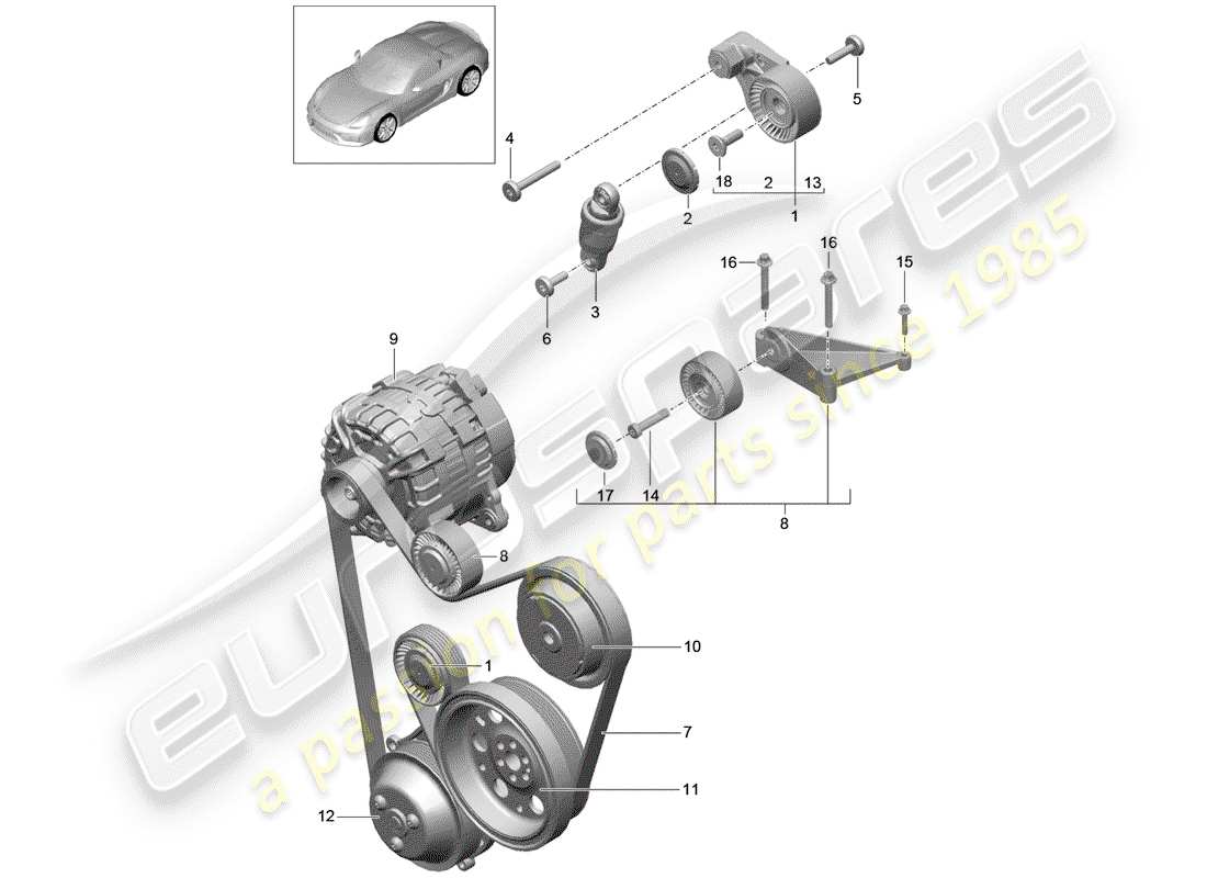 porsche 2016 (981 boxster spyder) riemenspanner ersatzteildiagramm