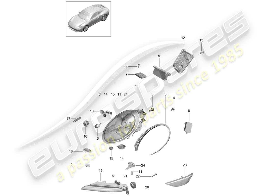 porsche 2017 (991-2) scheinwerfer-teilediagramm