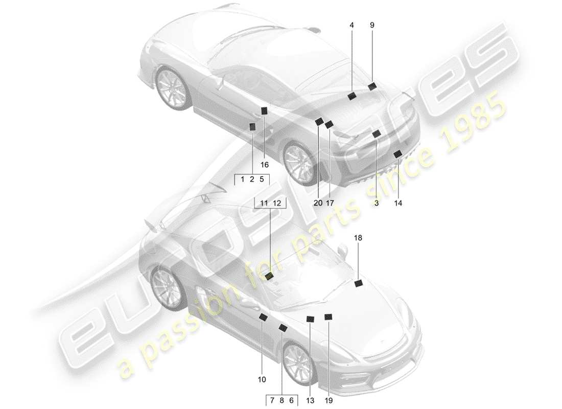 porsche 2016 (981 cayman gt4) zeichen/hinweise teilediagramm