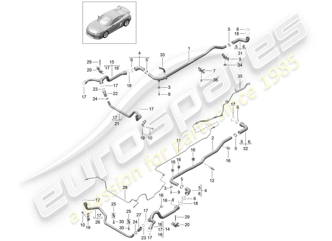 porsche 2016 (981 cayman gt4) wasserkühlung 1 ersatzteildiagramm