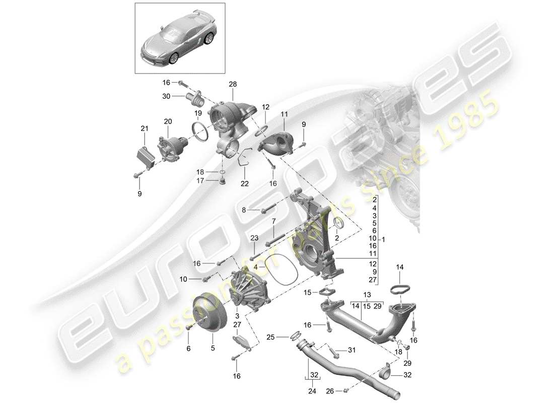 porsche 2016 (981 cayman gt4) wasserpumpe teilediagramm