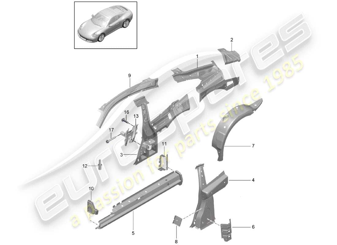 porsche 2017 (991-2) seitenwand teilediagramm