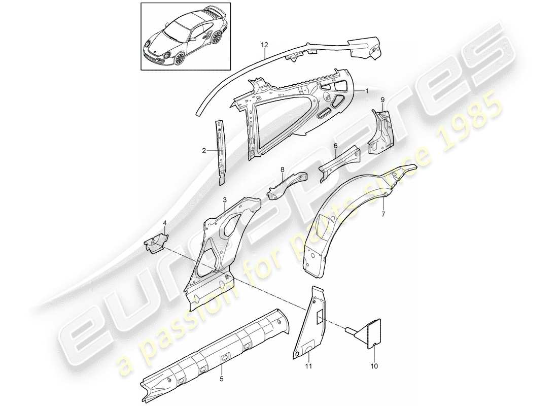 porsche 2011 (997-2 turbo / gt2 rs) seitenwand teilediagramm
