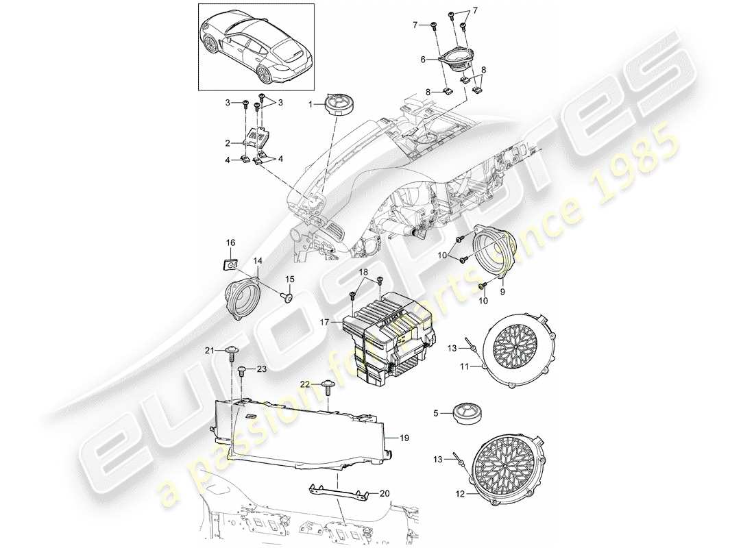 porsche 2011 (panamera 970) lautsprecher-teilediagramm