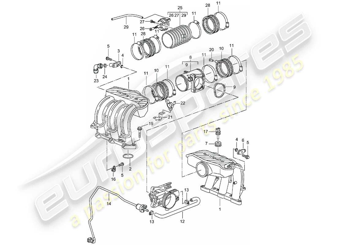 porsche 2001 (986 boxster) ansaugluftverteiler teilediagramm