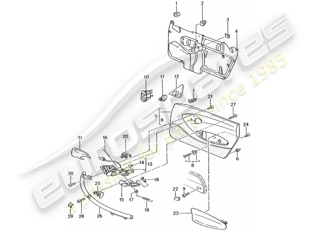 porsche 2002 (986 boxster) türverkleidung - zubehör teilediagramm