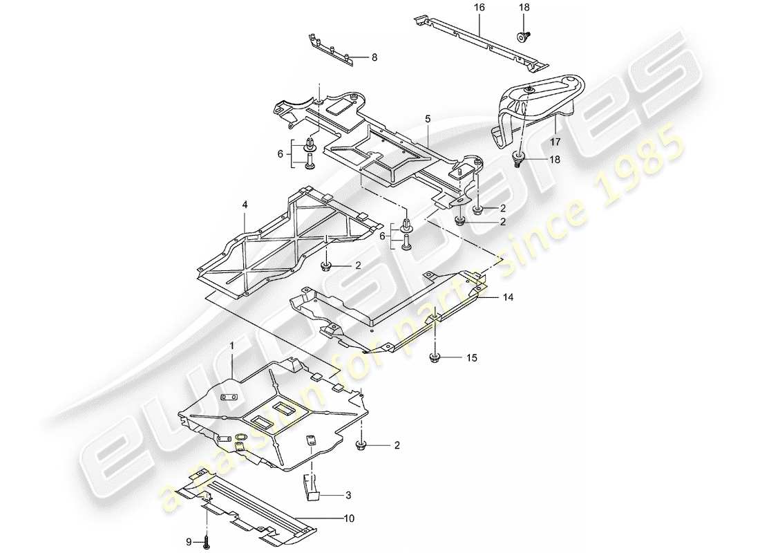 porsche 2002 (996 turbo / gt2) verkleidungen - für - unterboden ersatzteildiagramm