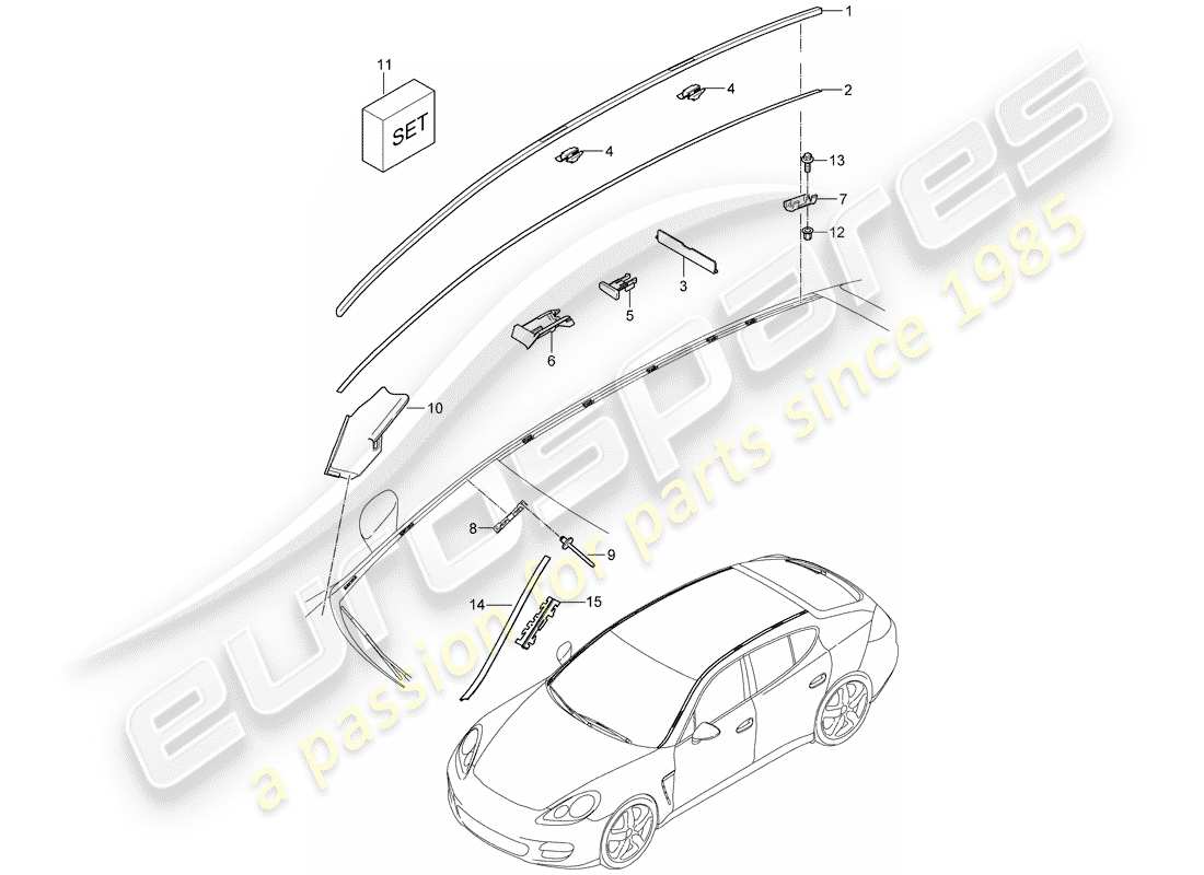 porsche 2011 (panamera 970) dachkantenstreifen ersatzteildiagramm
