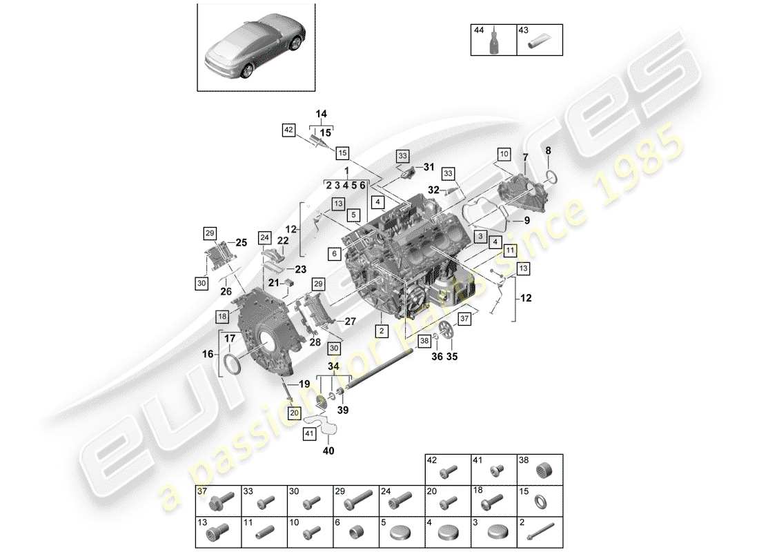 porsche 2019 (panamera 971-1) kurbelgehäuse-teilediagramm