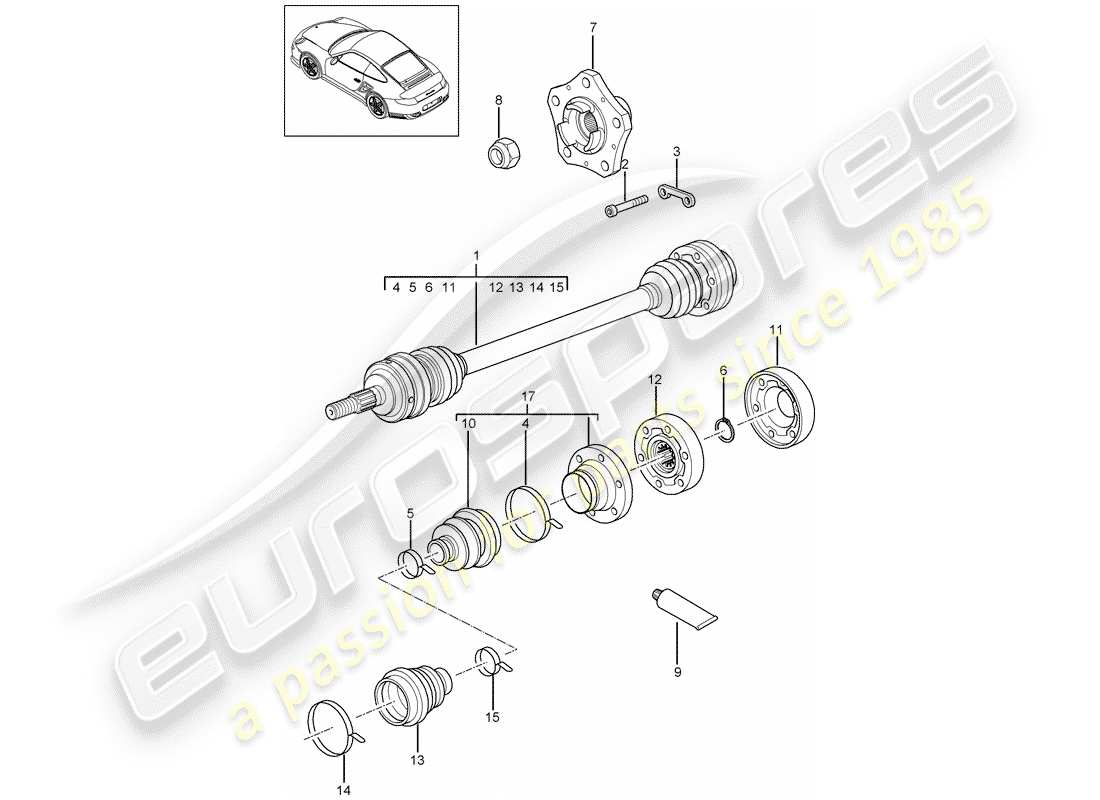 porsche 2011 (997-2 turbo / gt2 rs) antriebswelle teilediagramm