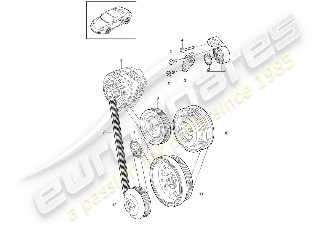 porsche 2009 (987 boxster) riemenspanner ersatzteildiagramm