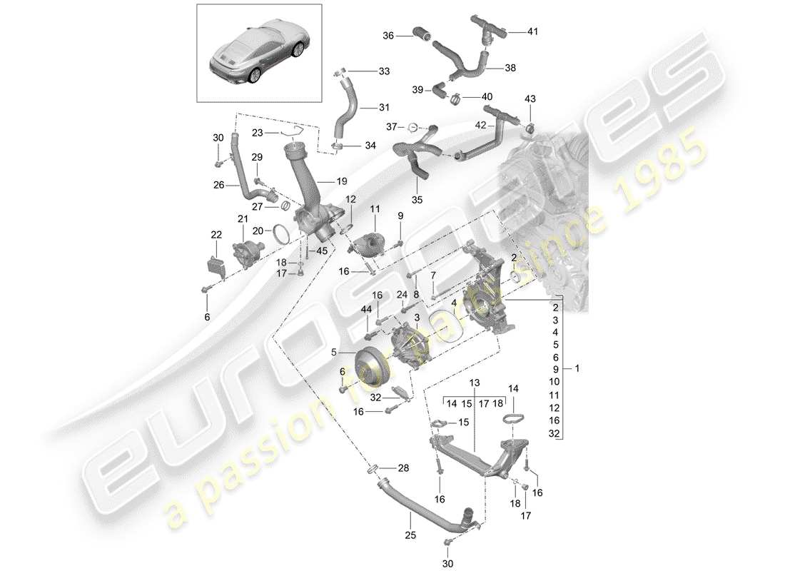porsche 2015 (991-1 turbo) wasserpumpe teilediagramm