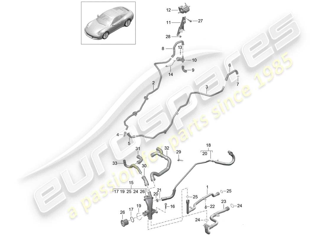 porsche 2018 (991-2) wasserrohr teilediagramm
