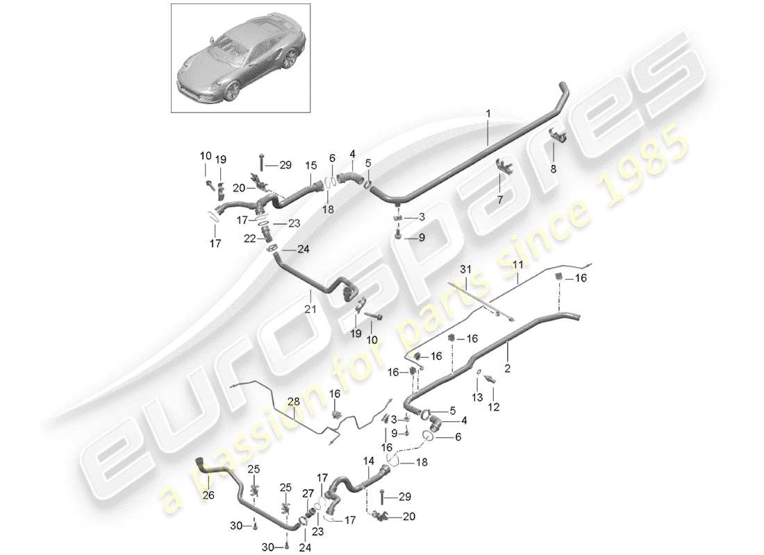 porsche 2016 (991-1 turbo) wasserkühlung teilediagramm