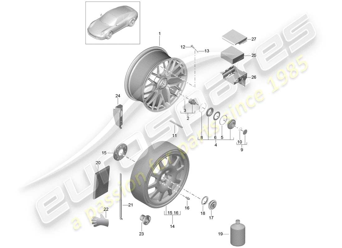 porsche 2012 (991-1) räder ersatzteildiagramm