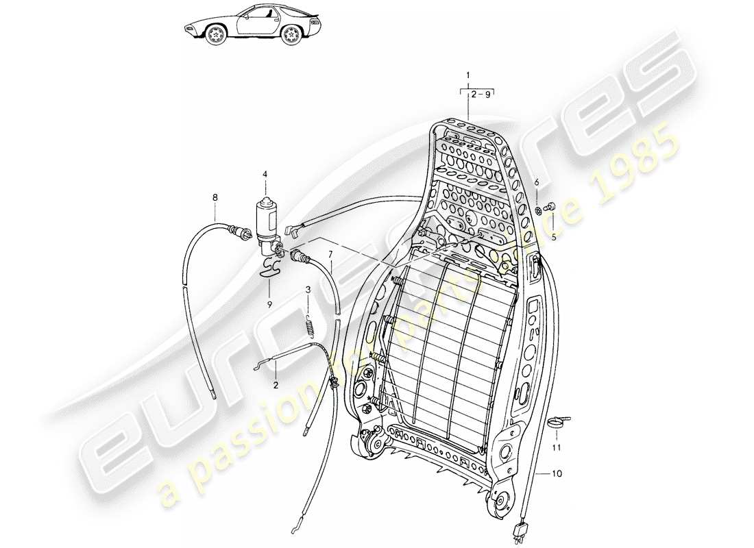 porsche 1987 (seats for 944/968/911/928) rückenlehnenrahmen - d - mj 1985>> - mj 1986 ersatzteildiagramm