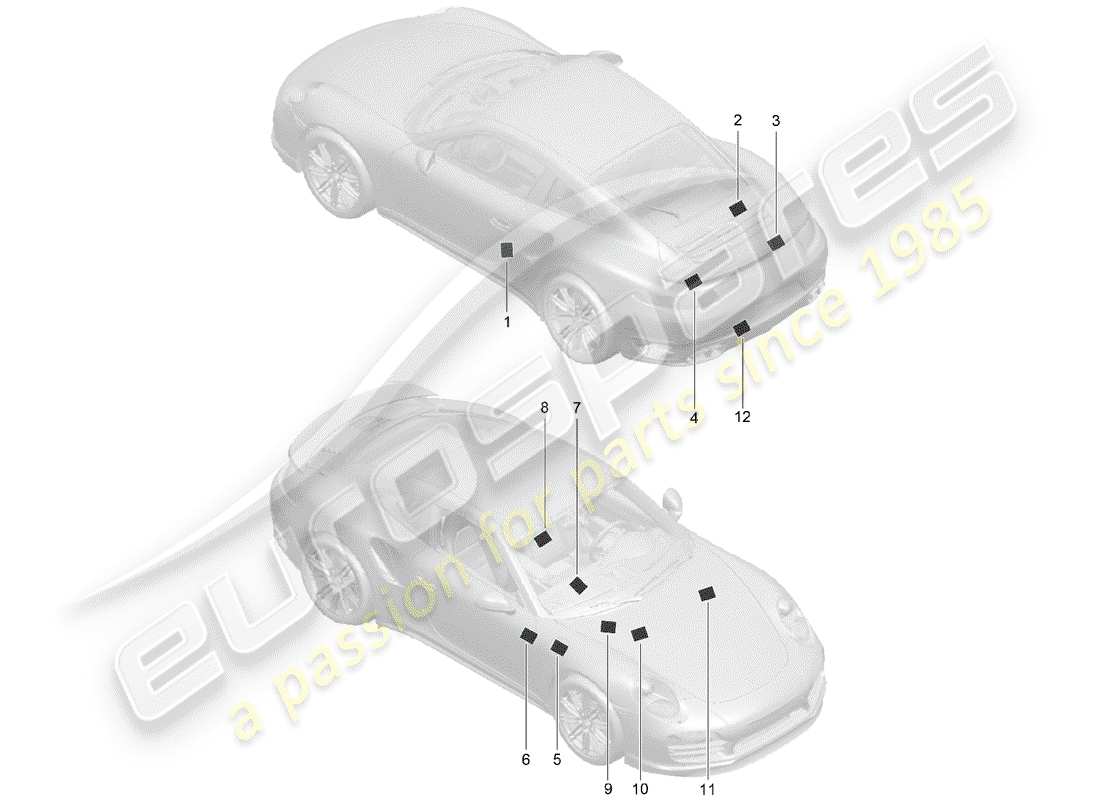 porsche 2017 (991-2 turbo) zeichen/hinweise teilediagramm