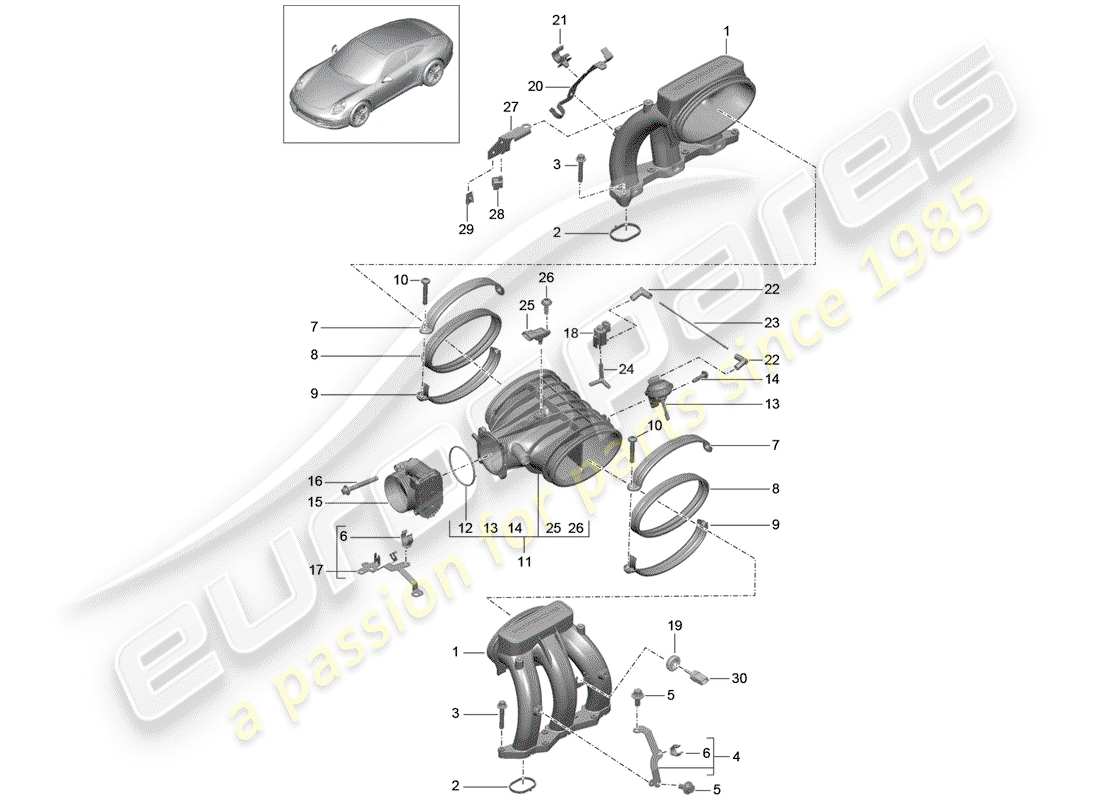 porsche 2012 (991-1) ansaugluftverteiler teilediagramm