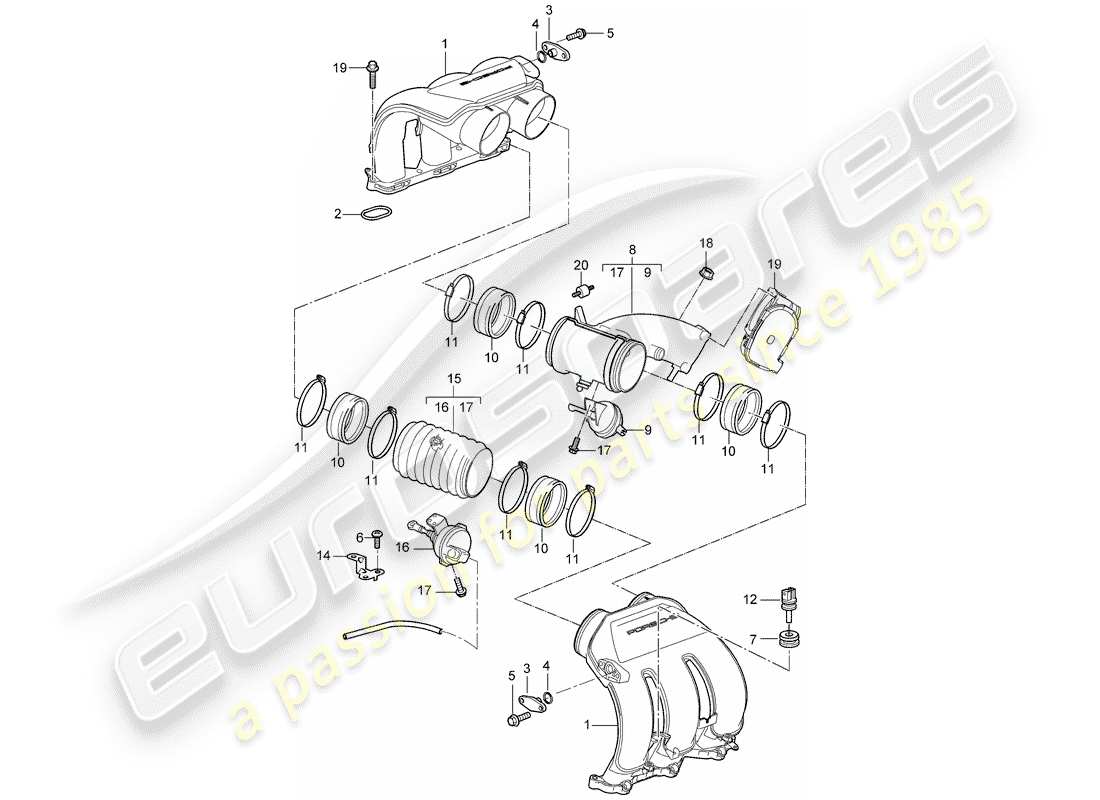 porsche 2005 (987 boxster) ansaugluftverteiler teilediagramm