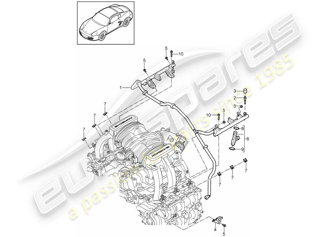 porsche 2012 (987 cayman) kraftstoffsammelrohr ersatzteildiagramm
